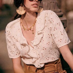 Sezane Ecru Off White Eyelet Blouse